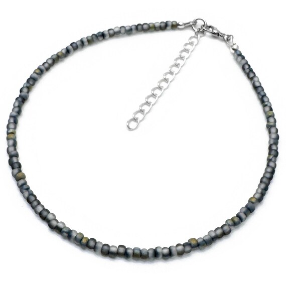 Plus Size Anklet, 3mm Frosted Grey Glass Beads, Adjustable Size 11