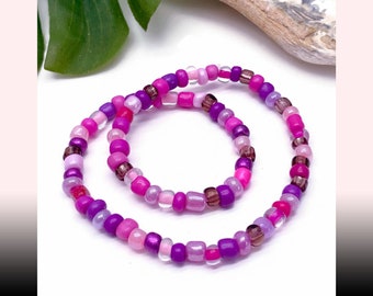 Seed Bead Anklet Pink and Purple Glass Beads Mix in Simple Stylish Design Plus Sizes Available 8 to 15 inches Beach Wear Summer Sun Style