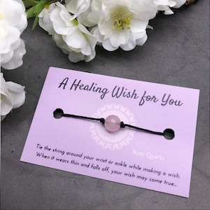 Rose Quartz Wish Bracelet Healing Wish Bracelet Tie on Anklet Rose Quartz Bead Bracelet Rose Quartz Bracelet Friendship Bracelet image 1