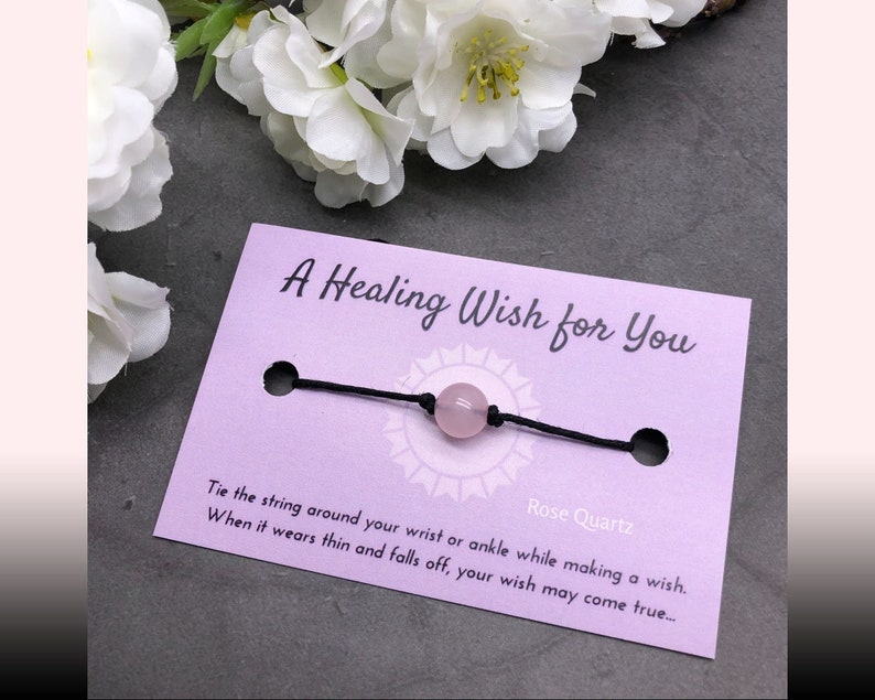 Rose Quartz Wish Bracelet Healing Wish Bracelet Tie on Anklet Rose Quartz Bead Bracelet Rose Quartz Bracelet Friendship Bracelet image 1