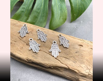 Hamsa Charms, 10x Tibetan Silver Fatima's Hand Charms Jewellery Making, Antique Look Zinc Alloy Humsa Pendants for Bracelets or Earrings