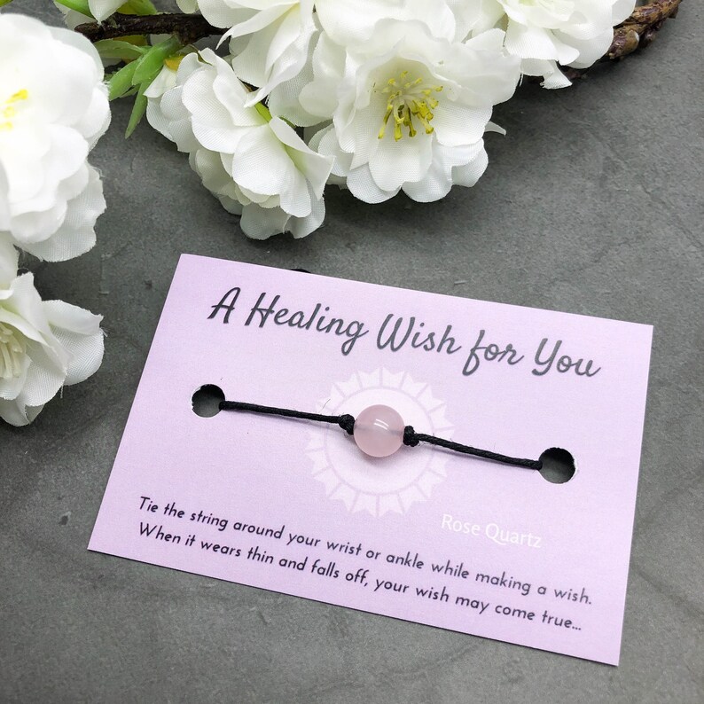 Rose Quartz Wish Bracelet Healing Wish Bracelet Tie on Anklet Rose Quartz Bead Bracelet Rose Quartz Bracelet Friendship Bracelet image 6