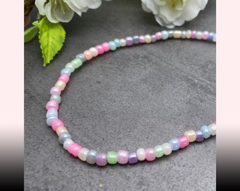 Pastel Bead Anklet Pale Pastel Mix Glass Seed Beads Mix in Minimalist Design Plus Sizes Available 8 to 15 inches Beach Wear Summer Sun Style