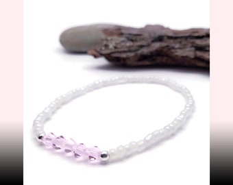 White Seed Bead Anklet with Pale Pink Bicone Glass Beads in Stylish Design Plus Sizes Available 8 to 15 inches Beach Wear Summer Style