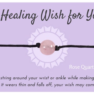 Rose Quartz Wish Bracelet Healing Wish Bracelet Tie on Anklet Rose Quartz Bead Bracelet Rose Quartz Bracelet Friendship Bracelet image 3