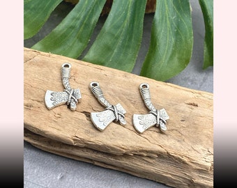 Rustic Axe Charms, 5x Tibetan Silver Charms for Jewellery Making, Antique Look Zinc Alloy Viking Pendants for Bracelet or Earrings
