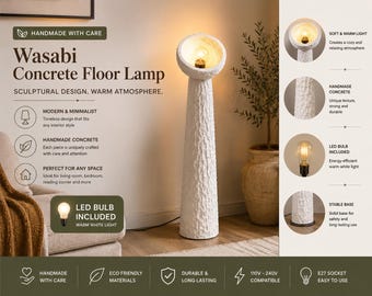 Handgemaakte betonnen vloerlamp, sculpturale verlichting in botwit, modern minimalistisch ontwerp (inclusief ledlamp)