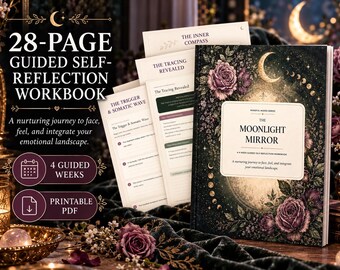 The Moonlight Mirror Guided Self-Reflection Workbook | 28-Page Printable Journal PDF