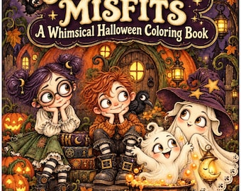Halloween Coloring Book, 12 Whimsical Spooky Pages, Printable Adult Coloring PDF