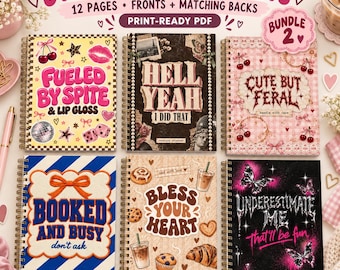 Printable Composition Notebook Covers,Front-and-Back PDF sets (6 pack)