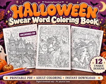 Printable Halloween Coloring Book for Adults with Sassy Witches, Mischievous Ghosts, and Naughty Phrases