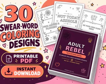 Adult Swear Word Coloring Book, 30 pages cuss word Designs, Digital Download (PDF)