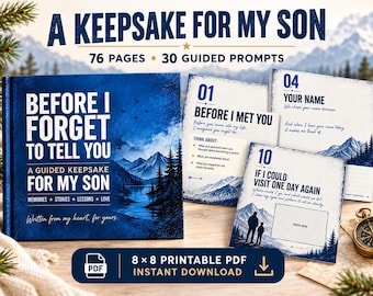 Guided Keepsake Book for Son | 76-Page Memory Journal (Digital Download)