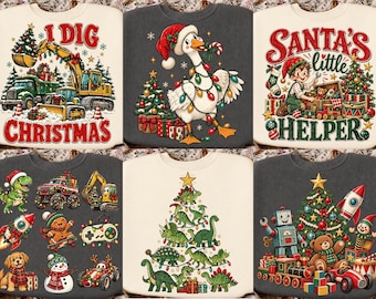 Weihnachts-PNG-Bundle für Jungen, Kinder-Weihnachts-Sublimationsdesign, Dinosaurier-Baugans-Spielzeug-Weihnachts-Shirt-Design, DTF-Digitaldownload