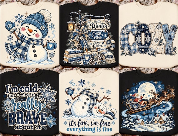 Winter PNG Bundle, Cozy Snowman & Christmas Sublimation Designs, Funny Winter Sayings, Santa Sleigh, T Shirt DTF PNG