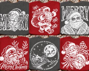 Vintage-Weihnachtsmann-PNG-Bundle, Weihnachtsshirt-Designs, Retro-Weihnachtsmann-Sublimations-PNG, Frohe Weihnachten-PNG, Preppy-Weihnachtsshirt-Design