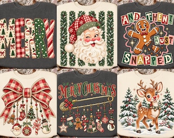 Weihnachts-PNG-Bundle, Retro-Weihnachts-PNG, Vintage-Weihnachtsmann-PNG, Lebkuchen-PNG, Weihnachtsschleifen-PNG, Rentier-Sublimation, Trendige Weihnachten