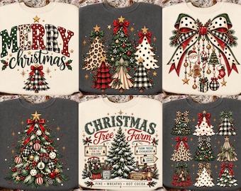 PNG-Bundle mit Weihnachtsbäumen, Landhaus-Weihnachtsmotiven (PNG), Leopardenkaro-Baum-Sublimationsmotiv, T-Shirt-Design für frohe Weihnachten, digitaler Download für die Feiertage