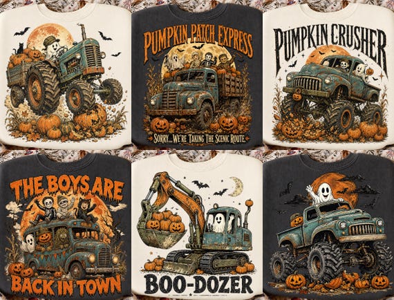 Boy Halloween PNG Bundle, Pumpkin Crusher Monster Truck, Vintage Spooky Truck Shirt Design, Spooky Kids Sublimation, Halloween Sublimation