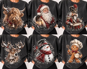 Vintage-Weihnachts-PNG-Bundle, Weihnachtsmann, Rentier, Schneemann, Lebkuchen, Hochlandrind, Nussknacker, Sublimationsdruck, Weihnachts-T-Shirt-Design