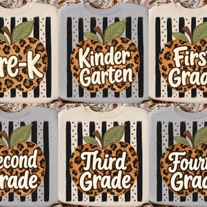 Striped Leopard Apple Back To School Bundle Png, Pre-k First Second Third Fourth Grade Png, First day of School Design Png, School Boy Girl