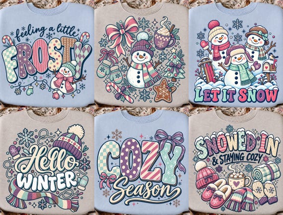 Winter PNG Bundle, Snowman & Cozy Season Sublimation Designs, Let It Snow Frosty Christmas Shirt PNG, Retro Sweatshirt winter Png