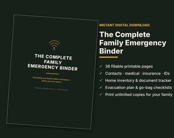 Carpeta de emergencia familiar imprimible / Planificador en caso de emergencia, documentos importantes, información médica y de seguros, inventario del hogar en PDF