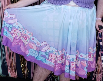 Pastel Controller Midi Skirt with POCKETS! - Sizes XS to 6XL - Mid-Calf Skirt - Gamer Skirt - Nerdy Skirt