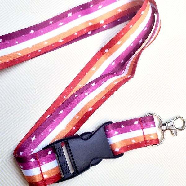 Lesbian Pride Lanyard ID Badge Holder - 5-Stripe Lesbian Flag - Lobster Clasp and Clip - LGBTQ Pride
