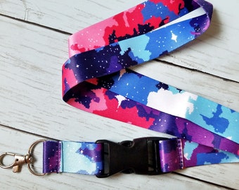 Pixel Galaxy Lanyard ID Badge Holder - Lobster Clasp and Clip