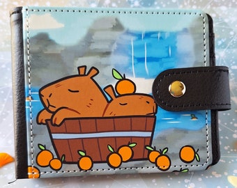 Capybara Spa Wallet - Double Sided - Wallet with ID Window - Bifold Wallet - Wallet with Clasp - 7 Compartments