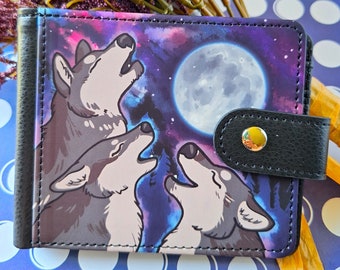 Three Wolf Moon Wallet - Double Sided - Wallet with ID Window - Bifold Wallet - Wallet with Clasp - 7 Compartments