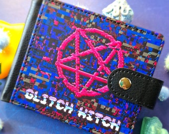 Glitch Witch Wallet - Double Sided - Wallet with ID Window - Bifold Wallet - Wallet with Clasp - Wallet with Wrist Strap - 7 Compartments