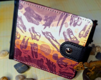 Dino Skulls Wallet - Double Sided - Wallet with ID Window - Bifold Wallet - Wallet with Clasp - Wallet with Wrist Strap - Dinosaur Wallet