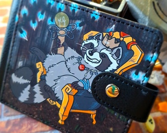 Trash Royalty Raccoon Wallet - Double Sided - Wallet with ID Window - Bifold Wallet - Wallet with Clasp - 7 Compartments