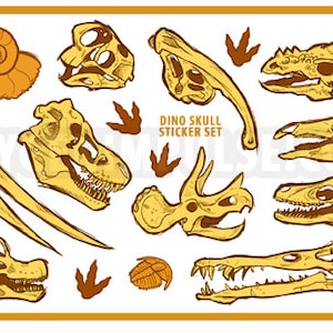 Folha de adesivos de caveira de dinossauro
