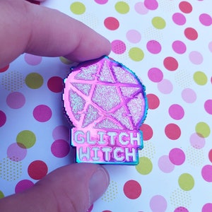 Glitch Witch Rainbow Metal Glitter Enamel Pin, Rainbow Metal Enamel Pin image 2