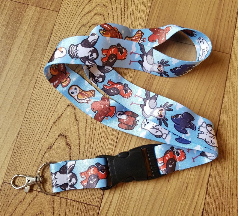 Birds of Prey Lanyard ID Badge Holder Lobster Clasp and Clip Birds of Prey (Blue)