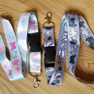 Pastel Game Controller Lanyard ID Badge Holder Lobster Clasp and Clip ...