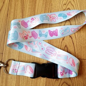 Game Controller Lanyard ID Badge Holder Lobster Clasp and Clip Pastel