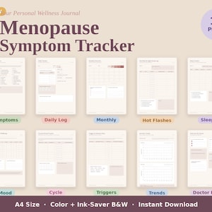 Registro de síntomas de la menopausia, diario de la perimenopausia, registro de sofocos (descarga digital)
