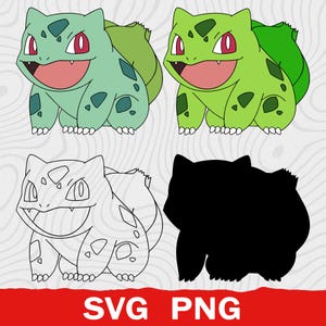 May include: A digital graphic set featuring four variations of a creature illustration: a light green version, a bright green version, a black and white line art outline, and a solid black silhouette. The text SVG PNG is printed in white at the bottom.