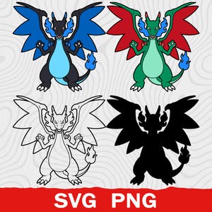 Mega Charizard X glänsande Pokémon-vektor, Pokémon SVG, Pokémon Png, Charizard Clipart, Transparent Png, Klippfil, Layered Svg