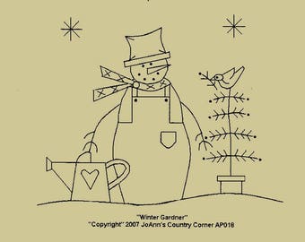 Primitive Stitchery Pattern,/"A Primitive Welcome /& I love winter!/" Towel Pattern