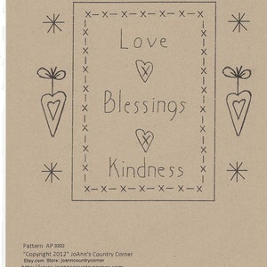 Primitive stitchery Blessings E-Pattern Saying Square by Month November &quot;Love, Blessings, Kindness!&quot;