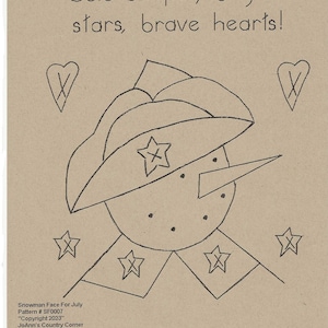 Primitive Stitchery Pattern Snowman Face by Month July &quot;Bold stripes, bright stars, brave hearts!&quot;