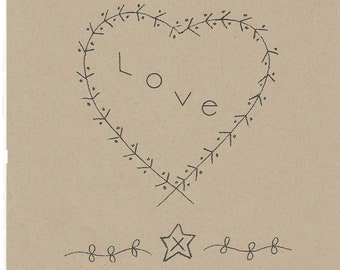 Motif électronique à broder coeur d'amour vigne primitive avec dicton : « L'amour avec un cœur reconnaissant !