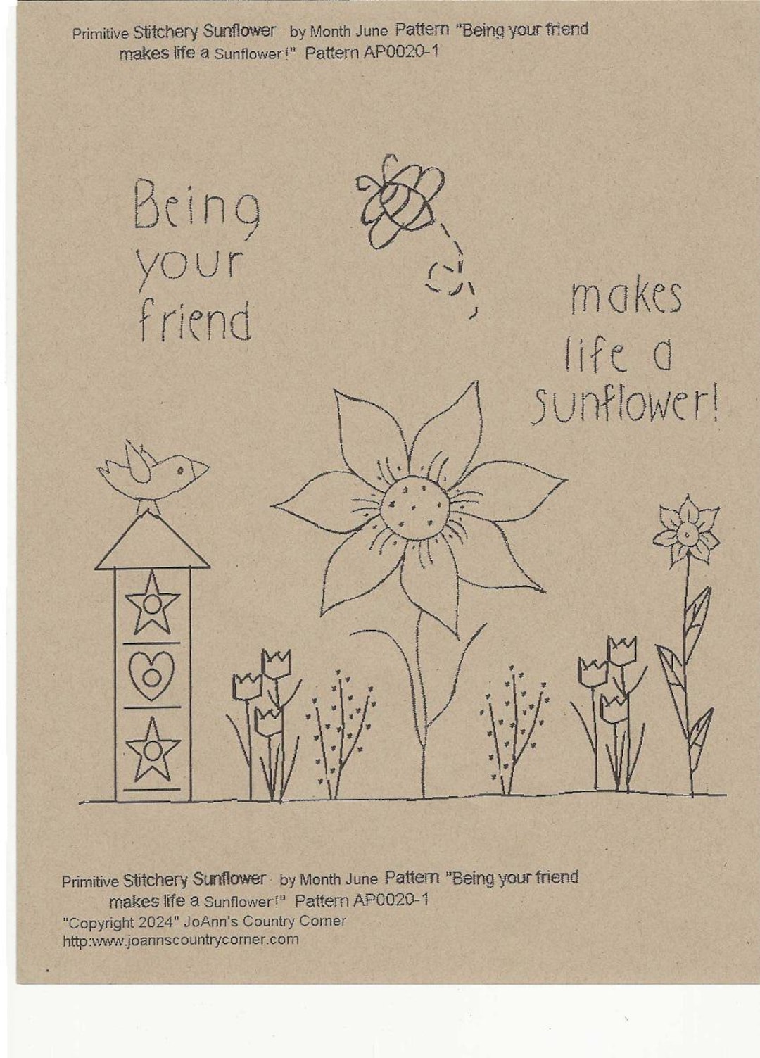 Primitive Stitchery Sunflower E-pattern by Month June "being Your ...
