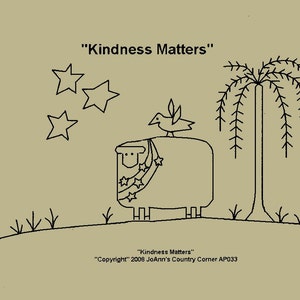 Primitive Stitchery Sheep and Crow with Stars E-Pattern, &quot;Kindness Matters.&quot;
