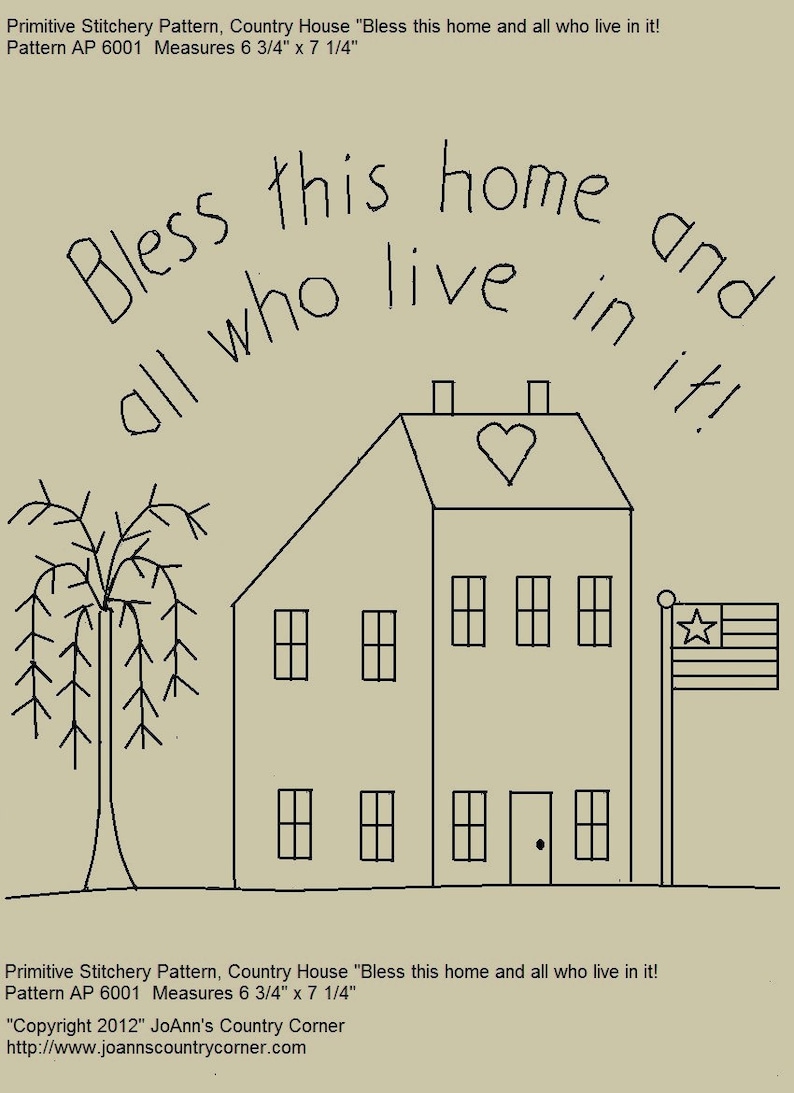 Primitive Stitchery E-pattern Saltbox House bless This - Etsy